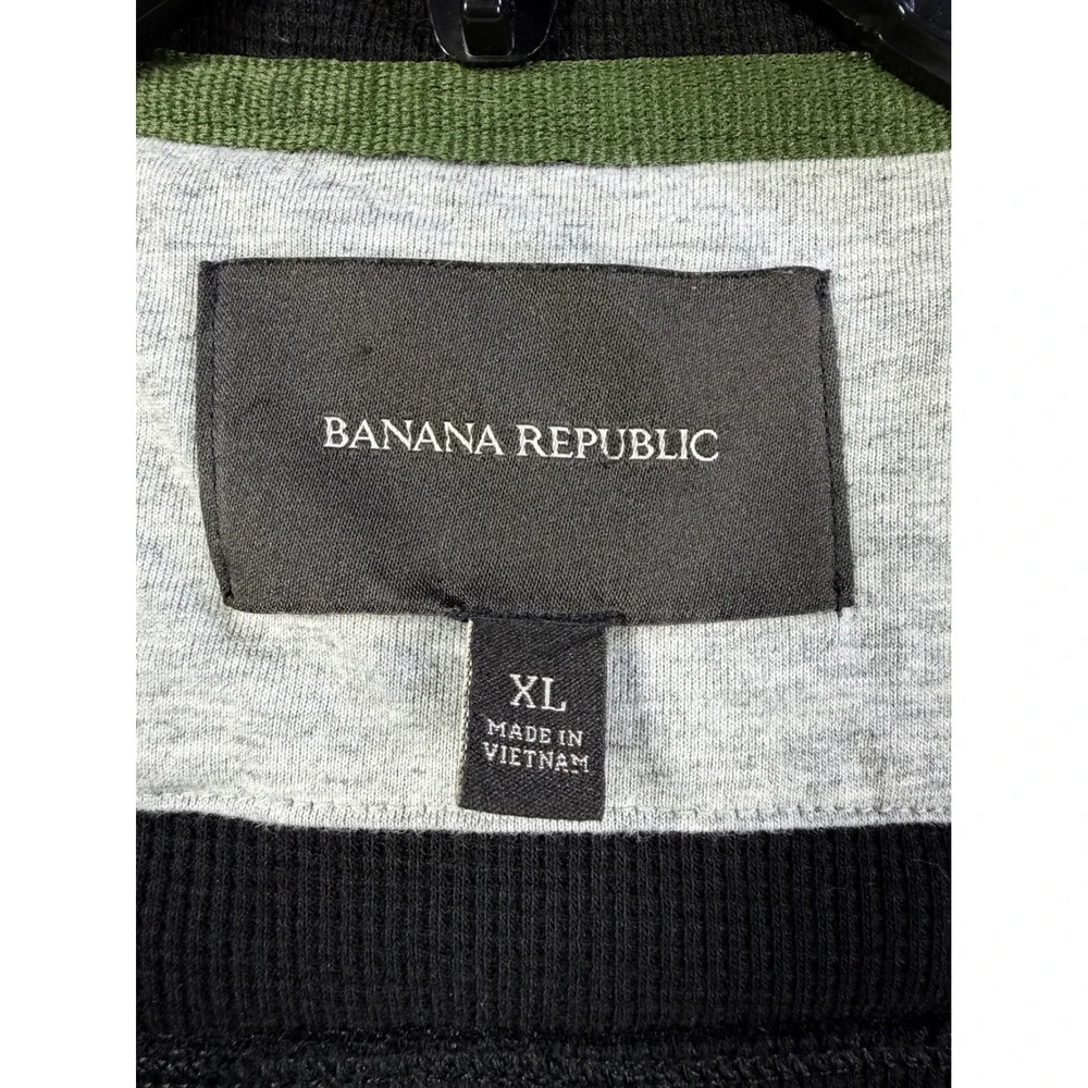 Banana Republic Full Zip Hoodie Mens XL Black Mixed Media Waffle Knit Jacket